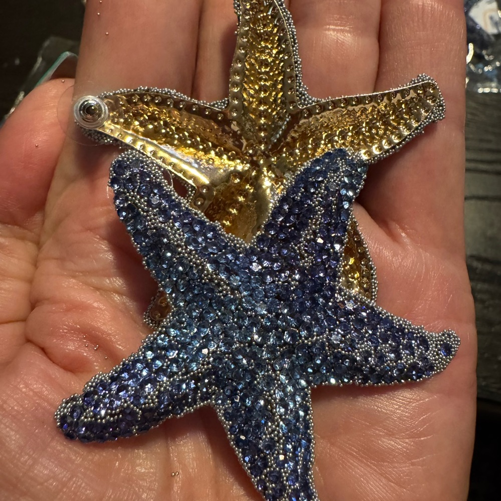 Glittering Navy Starfish Earrings - Picture 5 of 6